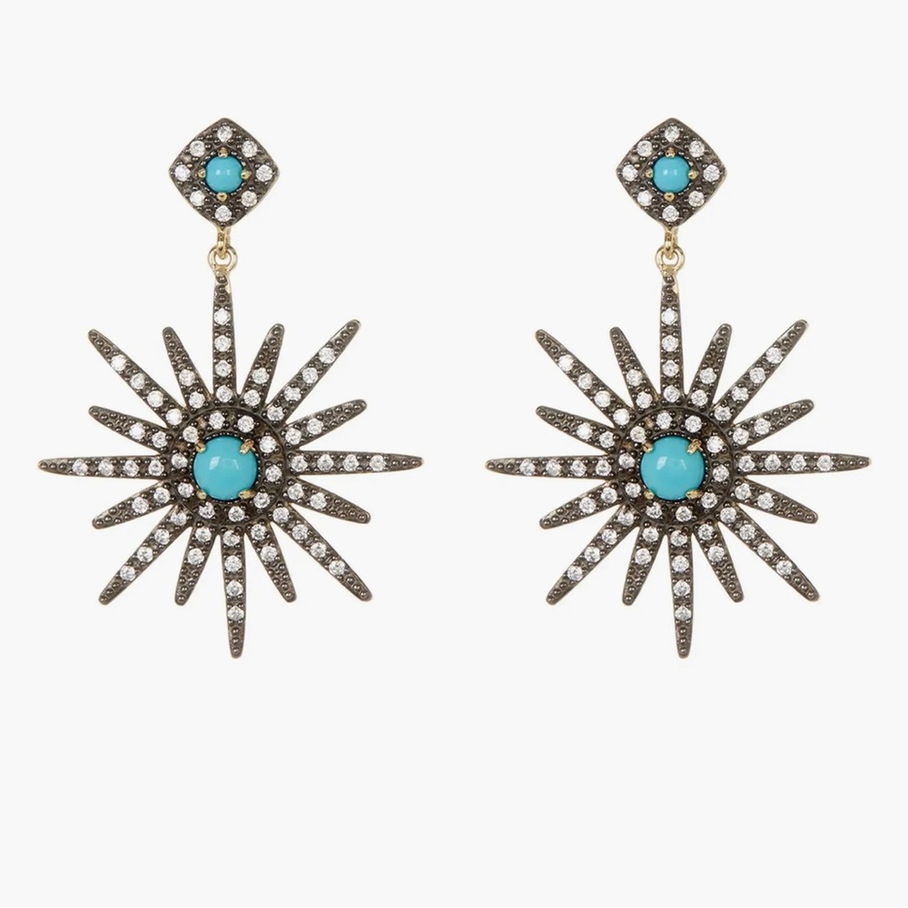 14K Yellow Gold Plated Turquoise & Swarovski Crystal Accented Starburst Earrings